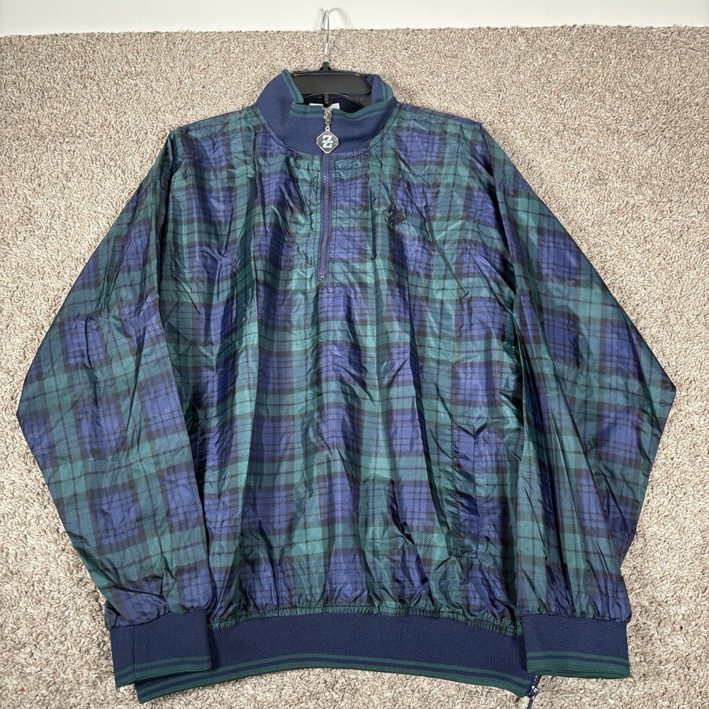 Jerzees Mens Medium Nylon Green Plaid Windbreaker Jacket